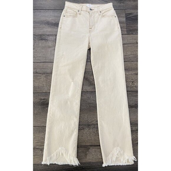 Jonathan Simkhai Jeans Straight Fringe Raw Hem Cream Size 24 - Picture 1 of 6